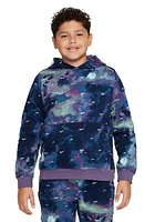 Nike Kids' Splash Dye Swoosh Graphic Hoodie Blue/Purple at Nordstrom