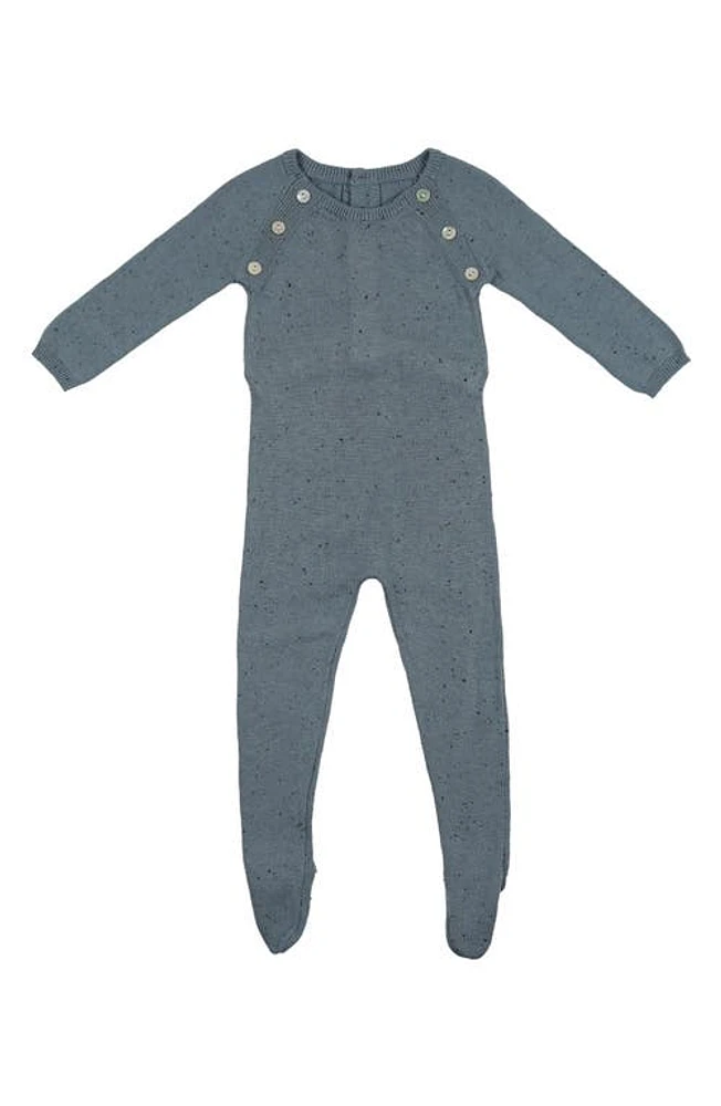 Manière Speckled Button Accent Footie Flecked Blue at Nordstrom,