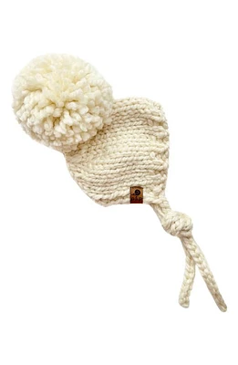 PINE + POPPY Aurora Pompom Bonnet in Natural Cream at Nordstrom, Size Newborn