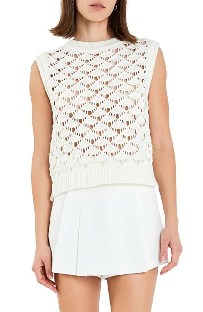 English Factory Open Knit Sleeveless Sweater in White at Nordstrom, Size Small