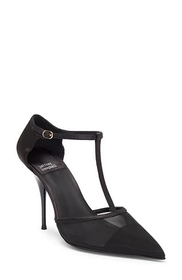 Jeffrey Campbell Antics Pointed Toe T-Strap Pump Black Mesh at Nordstrom,