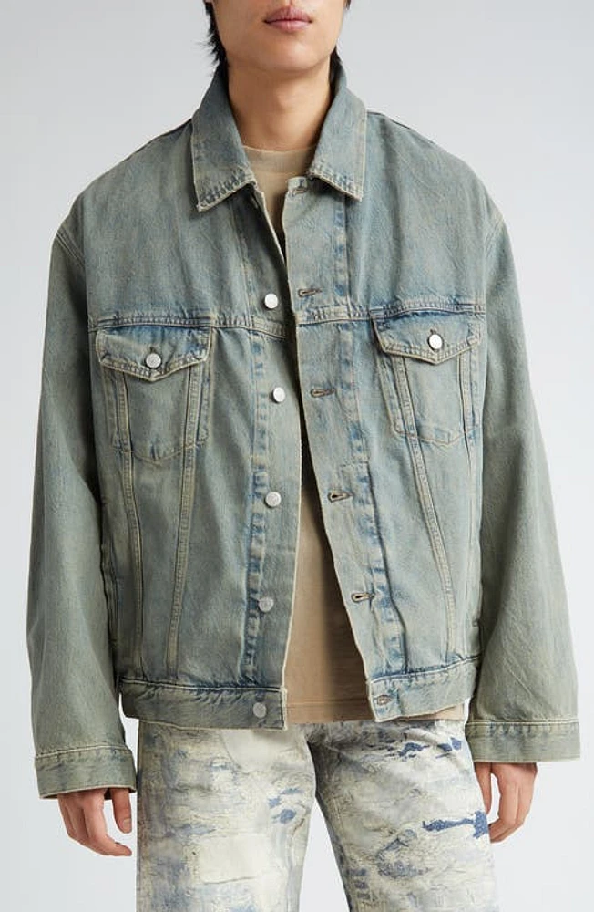 Acne Studios Oversize Nonstretch Denim Trucker Jacket Blue/Beige at Nordstrom,