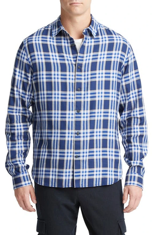 Vince Venice Plaid Button-Up Shirt Cobalt/Sand Trail at Nordstrom,