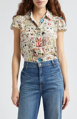 Alice + Olivia Joy Botanical Print Silk Button-Up Shirt Jardin Des Plantes at Nordstrom,