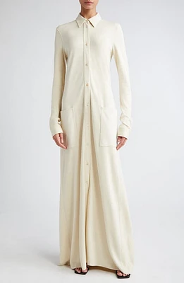 TOTEME Flowing Long Sleeve Jersey Maxi Shirtdress Ecru at Nordstrom,