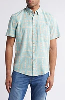 Faherty Breeze Short Sleeve Button-Down Shirt Teal Naupaka at Nordstrom,