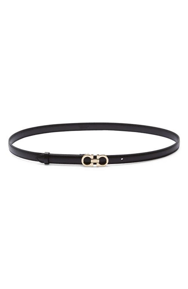 FERRAGAMO Double Gancio Leather Skinny Belt Nero at Nordstrom,