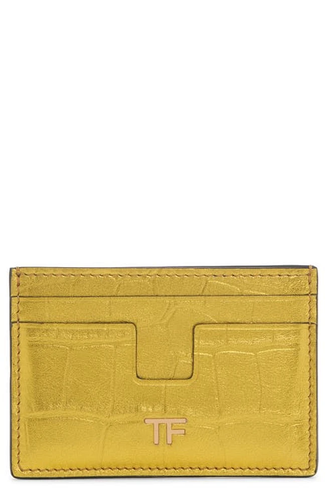 TOM FORD T-Line Metallic Croc Embossed Leather Card Holder in Mimosa at Nordstrom