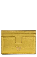 TOM FORD T-Line Metallic Croc Embossed Leather Card Holder in Mimosa at Nordstrom