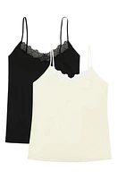 Uwila Warrior Happy Seams 2-Pack Lace Trim Camisoles Tap Shoe Black, Winter White at Nordstrom,