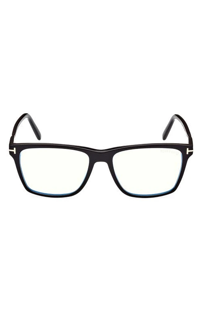 TOM FORD 56mm Square Blue Light Blocking Glasses in Shiny Black at Nordstrom