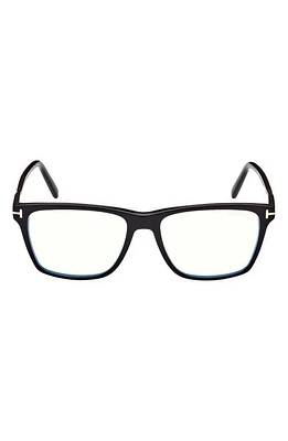 TOM FORD 56mm Square Blue Light Blocking Glasses in Shiny Black at Nordstrom