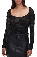 Good American Mesh Ruched Top in Black001 at Nordstrom, Size X-Small