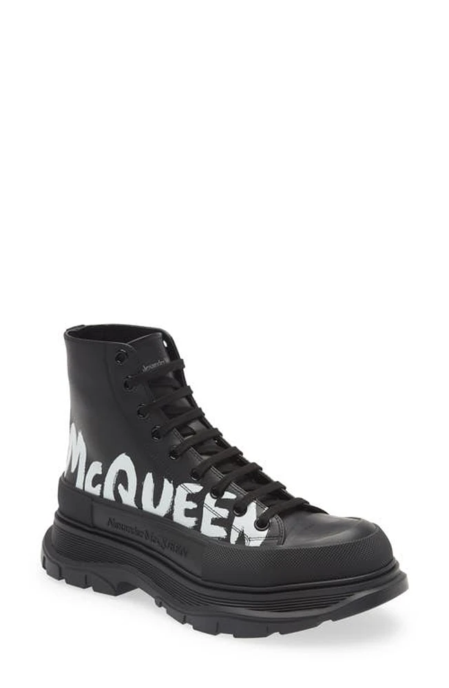 Alexander McQueen Tread Slick Grafitti High Top Sneaker Black/White at Nordstrom,