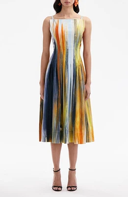 Oscar de la Renta Abstract Brushstroke Stretch Cotton Midi Dress Calendula Multi at Nordstrom,