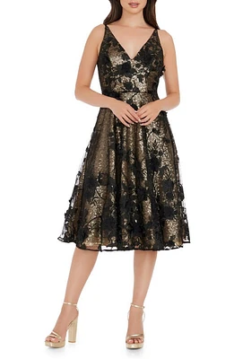 Dress the Population Elisa Floral Sequin Fit & Flare Brushed Gold M at Nordstrom,