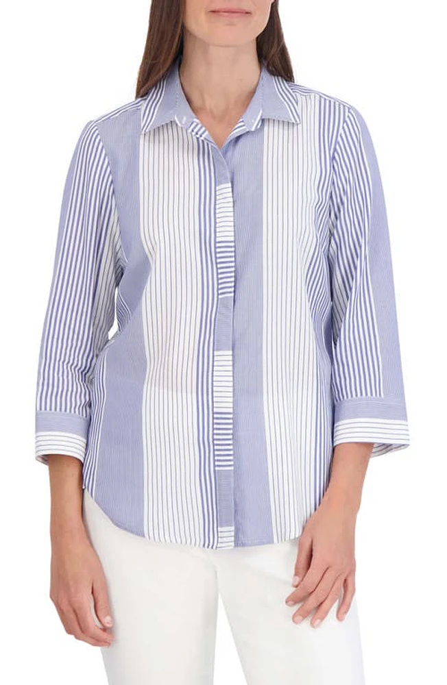 Foxcroft Luna Stripe Shirt Sapphire at Nordstrom,