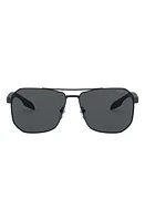 Prada Linea Rossa 62mm Oversize Rectangular Sunglasses in Rubber Black at Nordstrom