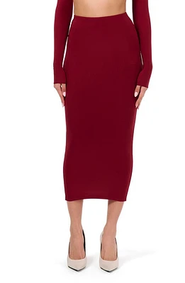 Naked Wardrobe Hourglass Body-Con Midi Skirt Dark Red at Nordstrom,