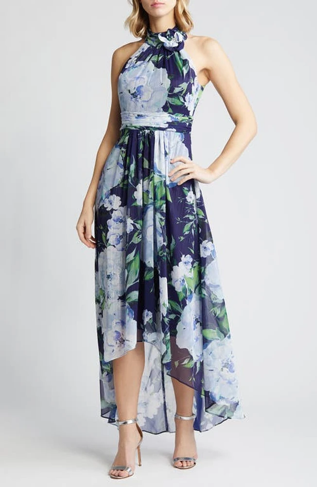 Nordstrom Eliza J Floral Chiffon High-Low Midi Dress Navy at Nordstrom, |  The Summit