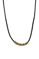 John Varvatos Frontal Bead & Braided Leather Necklace in Brass at Nordstrom