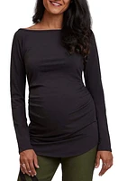 Stowaway Collection Ballet Neck Long Sleeve Maternity Tunic Black at Nordstrom,