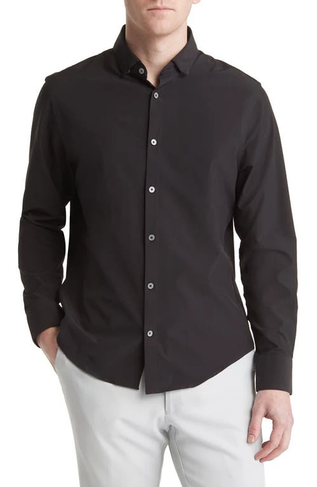 Mizzen+Main Leeward No-Tuck Stretch Button-Up Shirt Black Solid at Nordstrom,