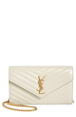 Saint Laurent Matelassé Leather Wallet on a Chain in Blanc Vintage at Nordstrom