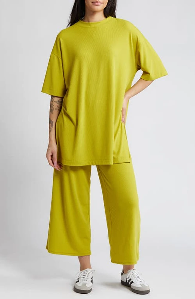 Dressed in Lala Lex Ribbed Oversize T-Shirt & High Waist Crop Pants Set in Chartruese at Nordstrom, Size Small