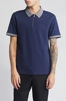 Open Edit Houndstooth Collar Zip Polo at Nordstrom,