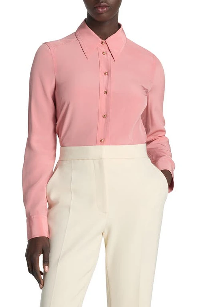 St. John Collection Silk Crêpe de Chine Button-Up Shirt Rouge at Nordstrom,