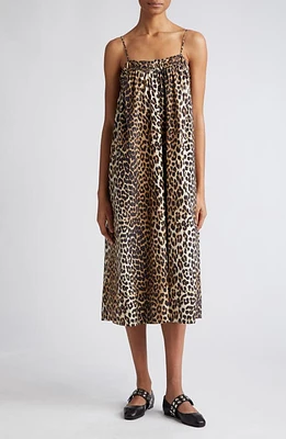 Ganni Leopard Print Organic Cotton Dress at Nordstrom, Size 14 Us