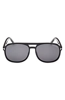 TOM FORD Rosco 58mm Navigator Sunglasses in Shiny Black /Logo /Smoke at Nordstrom