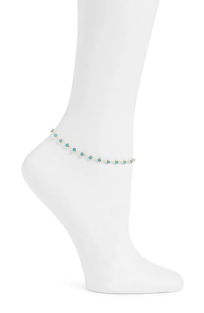 SHYMI Bezel Set Cubic Zirconia Anklet in Gold & Turquoise at Nordstrom