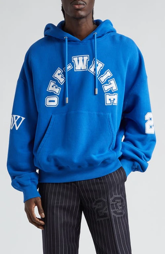 Off-White Oversize Football Logo Graphic Hoodie Nautical Blue White at Nordstrom,