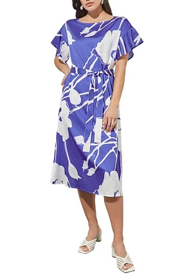 Ming Wang Floral Crêpe de Chine Dress Saph Sea/Wht at Nordstrom,