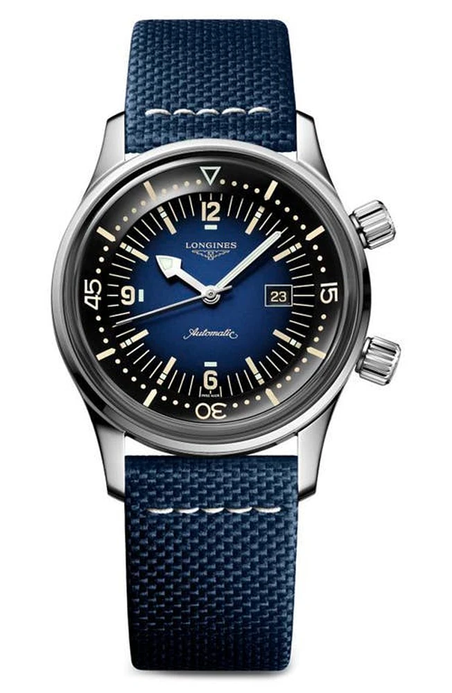 Longines Legend Diver Automatic Strap Watch, 36mm in Blue at Nordstrom