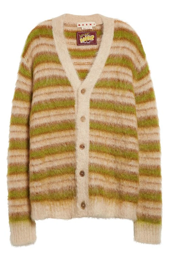 Marni Stripe V-Neck Mohair & Wool Blend Cardigan Light Camel at Nordstrom, Us