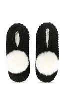 MeMoi Faux Fur Pompom Faux Shearling Lined Slipper Socks in Black at Nordstrom, Size 9