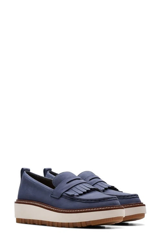 Clarks(r) Orianna Platform Penny Loafer Navy Nubuck at Nordstrom,