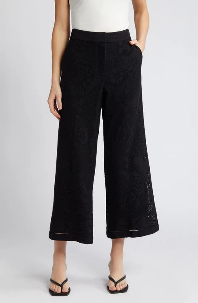 KOBI HALPERIN Anisa Lace Wide Leg Crop Pants in Black at Nordstrom, Size 8