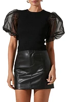 ASTR the Label Avery Organza Puff Sleeve Open Back Top in Black at Nordstrom, Size Medium