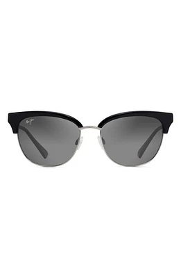 Maui Jim Lokelani 55mm Polarized Cat Eye Sunglasses in Black With Silver at Nordstrom