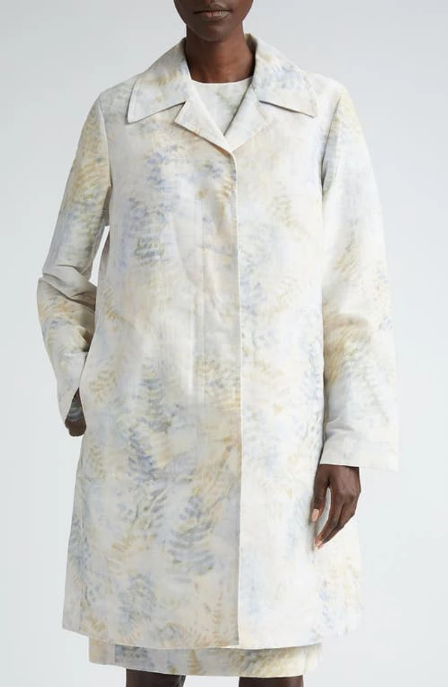 Lafayette 148 New York Warped Fern Print Linen Blend Overcoat Bluestone Multi at Nordstrom,