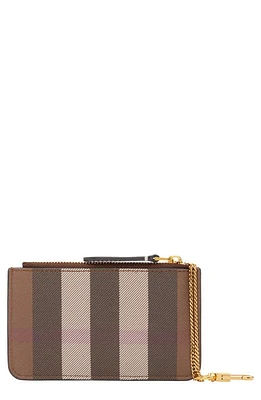 burberry Kelbrook Exaggerated Check Canvas Card Case with Key Ring in Dark Birch Brown at Nordstrom