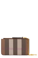 burberry Kelbrook Exaggerated Check Canvas Card Case with Key Ring in Dark Birch Brown at Nordstrom