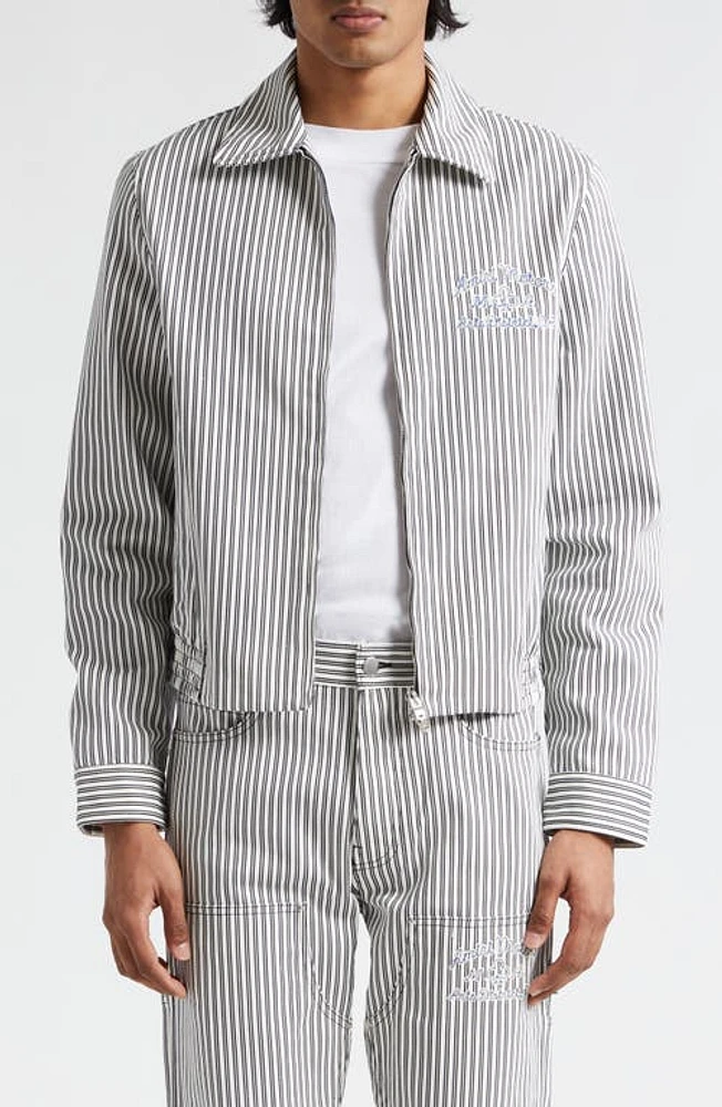 AMIRI Motors Stripe Cotton Blouson Jacket Black/White at Nordstrom, Us