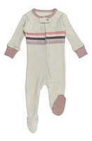 L'Ovedbaby Stripe Appliqué Long Sleeve Organic Cotton Terry Zip Footie Pinks at Nordstrom,