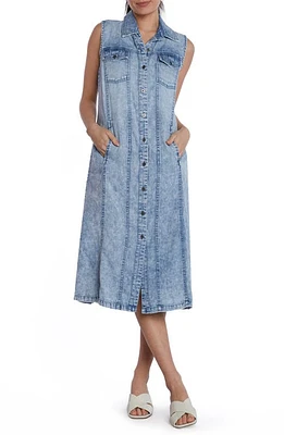 Wash Lab Denim Seamed Sleeveless Midi Shirtdress Blue at Nordstrom,