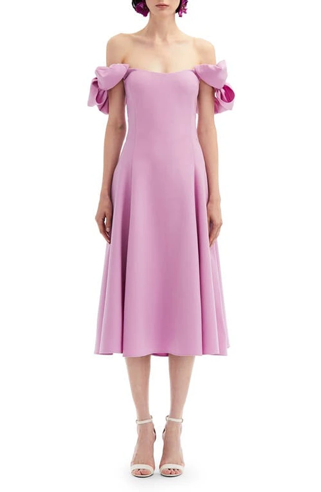 Oscar de la Renta Bow Cap Sleeve Off the Shoulder Virgin Wool Blend Dress Lupine at Nordstrom,